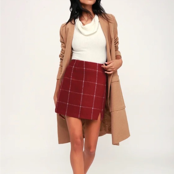 Lulu’s Spence Wine Red Plaid Mini Skirt - Picture 3 of 7